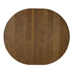Top view of round Farmhouse Dining Table with rich oak finish, ideal for cozy and stylish dining spaces.