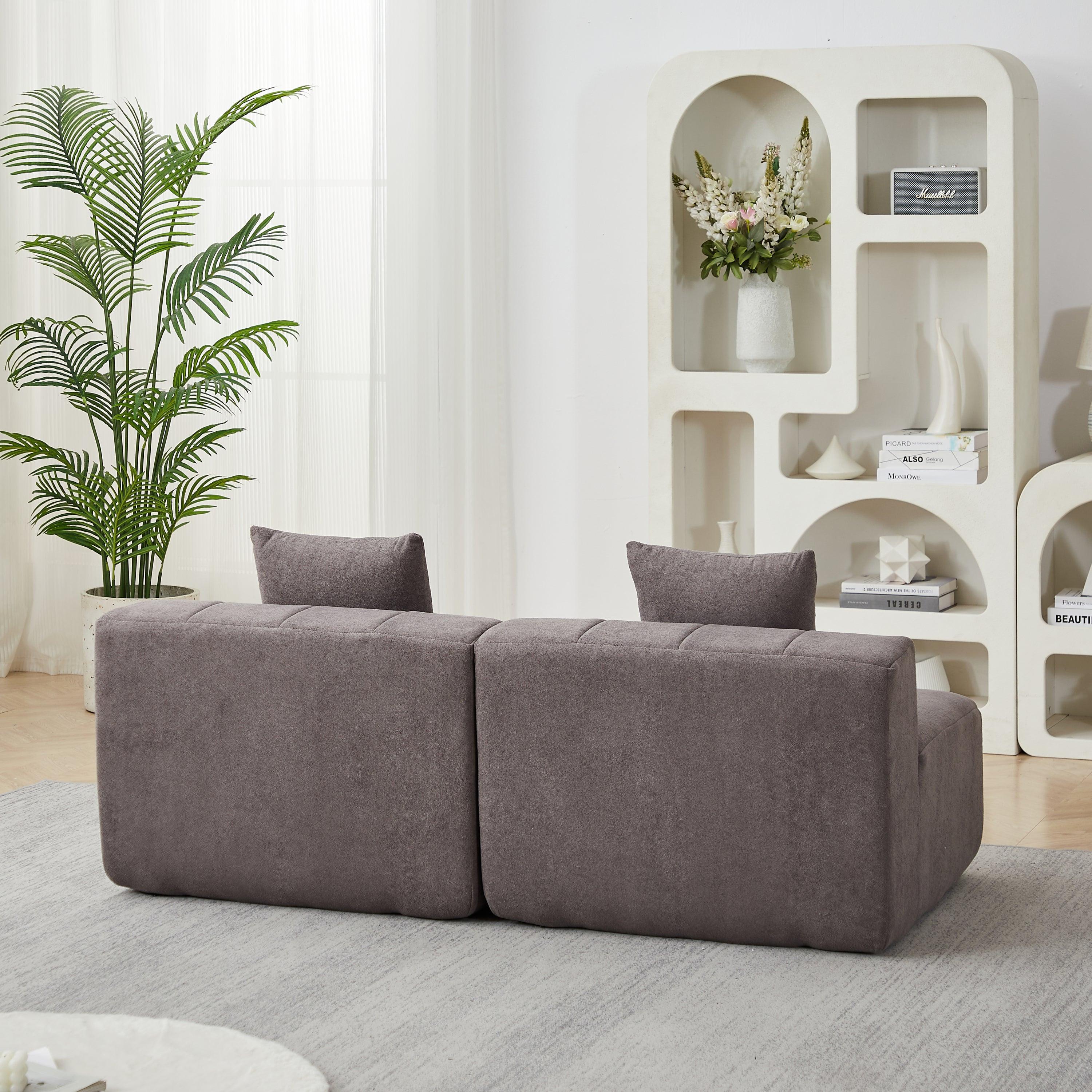 Modular Chenille Curved Sectional Sofa with 4 Pillows.