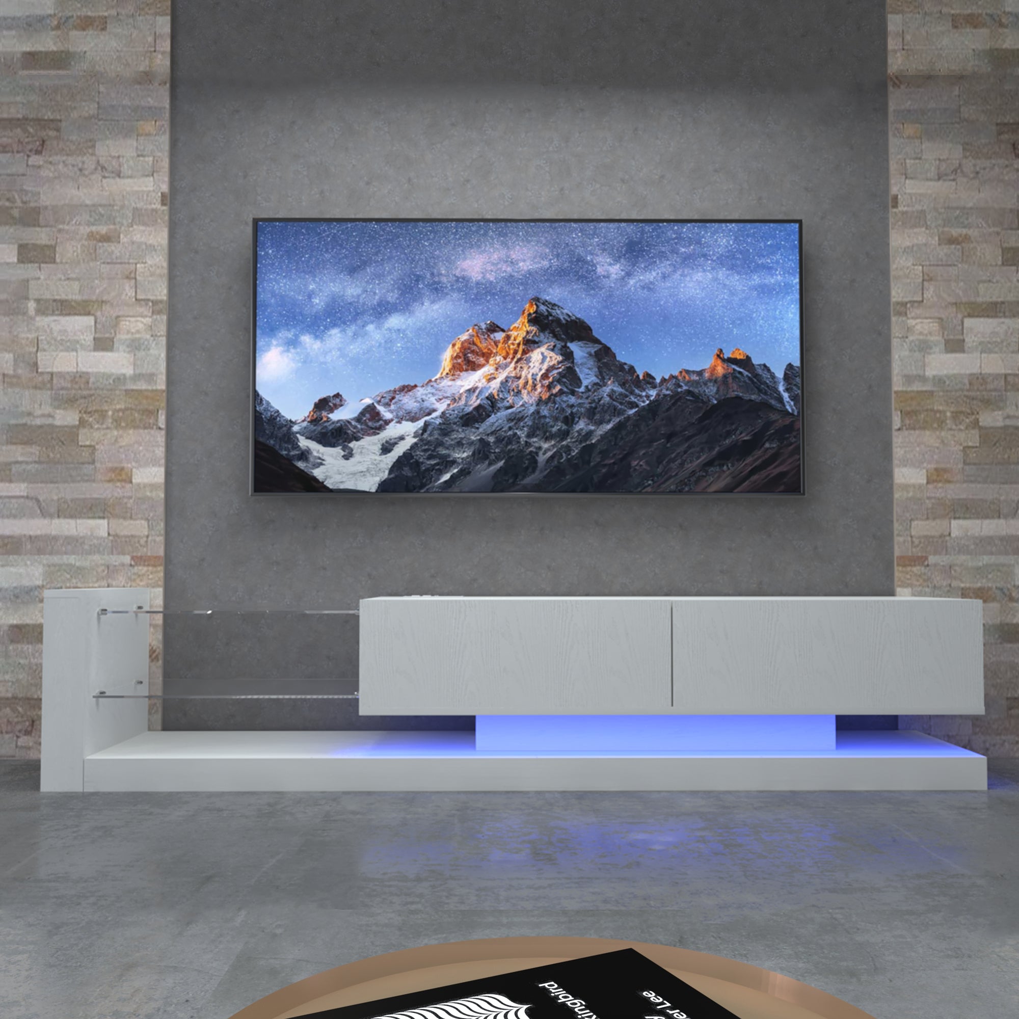 71-Inch White LED TV Stand with Power Outlet for 75-Inch TVs