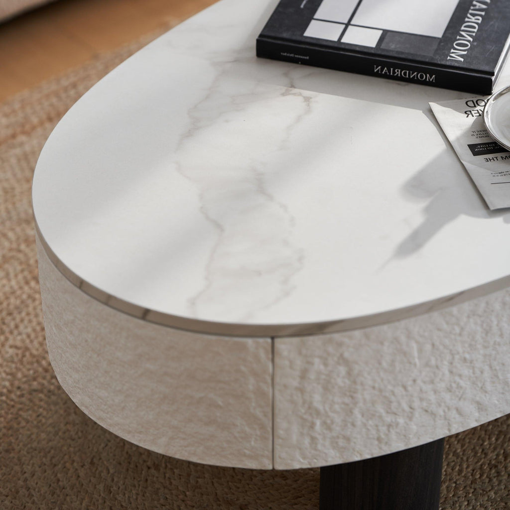 Oval Coffee Table with Storage and Faux Marble.