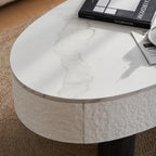 Oval Coffee Table with Storage and Faux Marble.