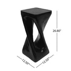 Outdoor Side Table,Twist Shape End Table,Decorative Accent Table,Garden Stool Table for Patio Balcony Beach Pool Side,Lightweight Concrete,Wood Like Texture,Black Color.