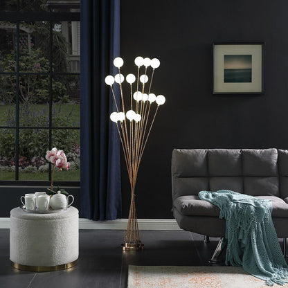 61.5" In 16-Light Acrylic Globe Aluminun Led Chrysanthe Yellow Gold Metal Floor Lamp - Groovy Boardz