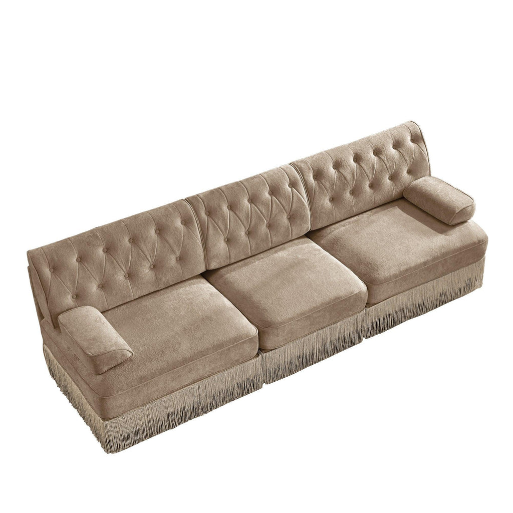 3-Seater Pet-friendly Velvet Sofa with Tassel Fringe Skirt.