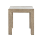 Ana Beige End Table featuring a square marble top and clean-lined wood base, shown from side view. Perfect for modern interiors.