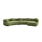 155.91 inch Curved Green Sectional Sofa with 5 Pillows.
