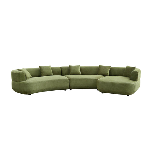 155.91 inch Curved Green Sectional Sofa with 5 Pillows.