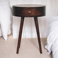 Solid Wood Nordic California Walnut Circular Shaped Bedside, 1-Drawer, Nordic Legs, Dark Brown