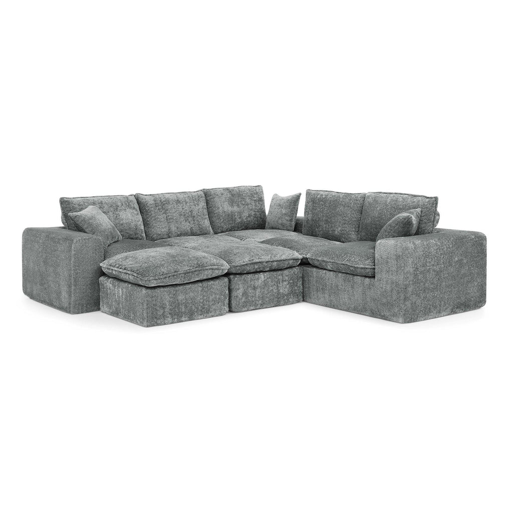 L-shaped Boucle Sectional Sofa with Moveable Ottomans.