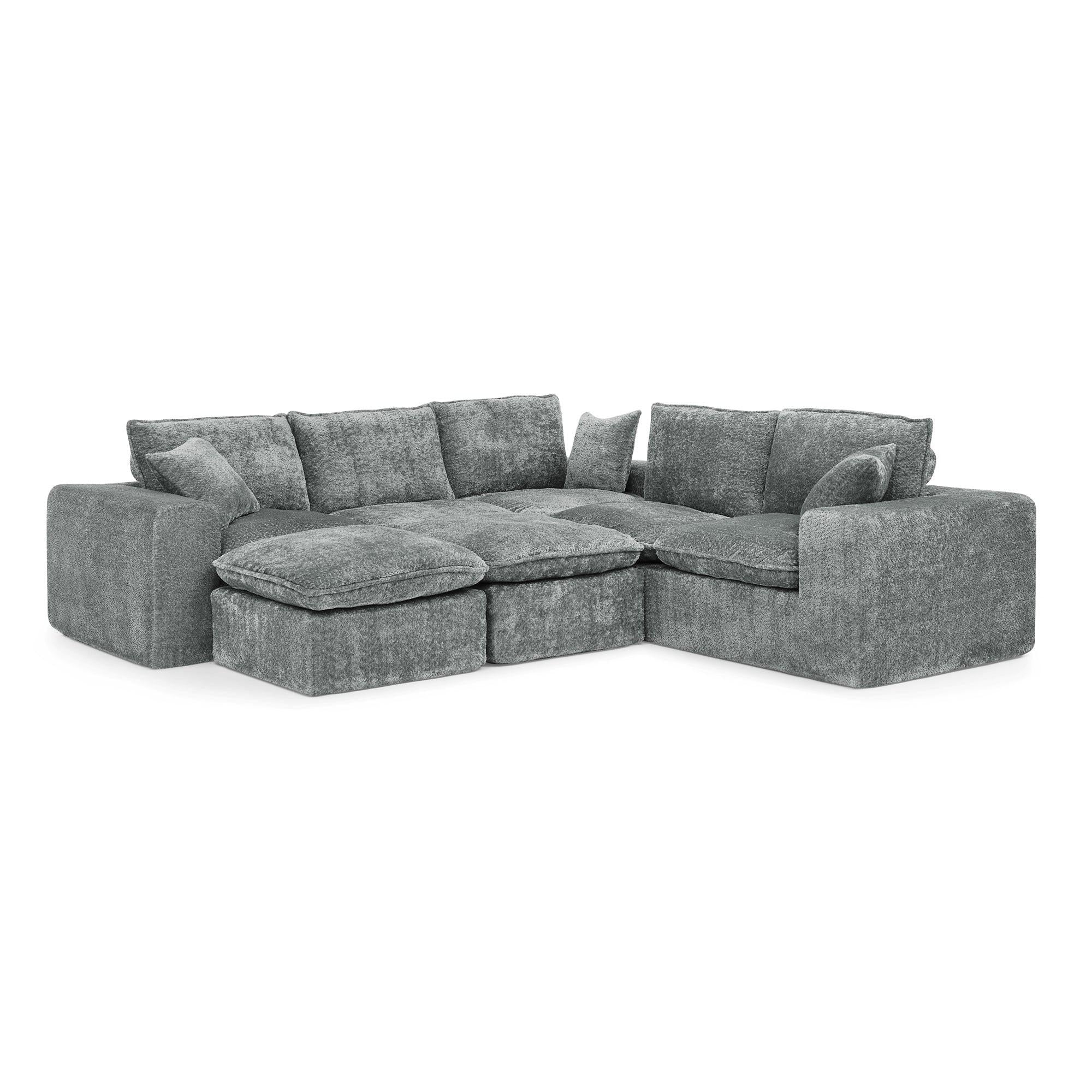 L-shaped Boucle Sectional Sofa with Moveable Ottomans.