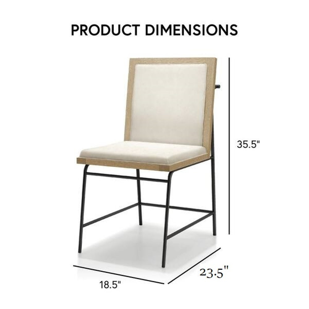 Product dimensions of Oak Beige Dining Chair: 35.5 inches tall, 23.5 inches deep, and 18.5 inches wide, ideal for modern dining spaces.