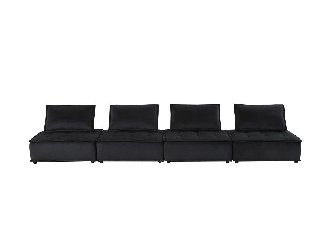 Aveline Black Velvet 4-Seater Modular Sofa.
