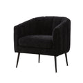 Modern Upholstered Chenille Vanity Barrel Accent Chair with Metal Legs, Channel Tufted Lounge Chair in Black