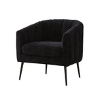 Modern Upholstered Chenille Vanity Barrel Accent Chair with Metal Legs, Channel Tufted Lounge Chair in Black