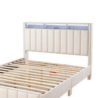 Queen Size Bed Set with Nightstands - Contemporary Beige Furniture.