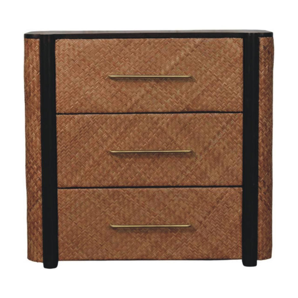 Solid Wood Havana Weave 3 Drawer Chest,Brown.