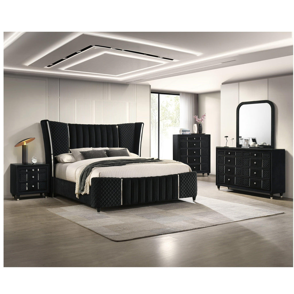 Contemporary Black Velvet Nightstand with Crystal-style Knobs.