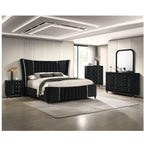 Contemporary Black Velvet Nightstand with Crystal-style Knobs.