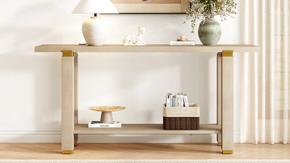 U_Style 62.9' Modern Minimalist Console Table, Solid Wood Entryway Sofa Table with Metal Accents, Built-in Shelf, for Living Room, Hallway (3 Colors: Black, Gray, Natural)