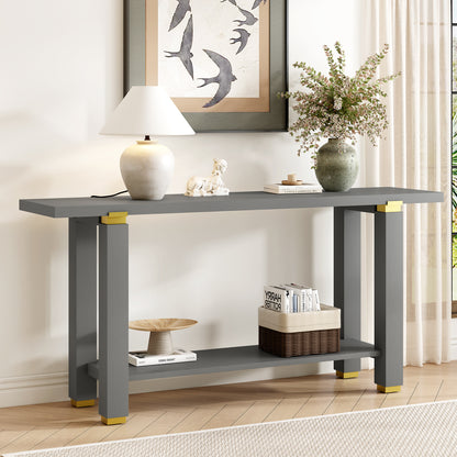 U_Style 62.9' Modern Minimalist Console Table, Solid Wood Entryway Sofa Table with Metal Accents, Built-in Shelf, for Living Room, Hallway (3 Colors: Black, Gray, Natural)