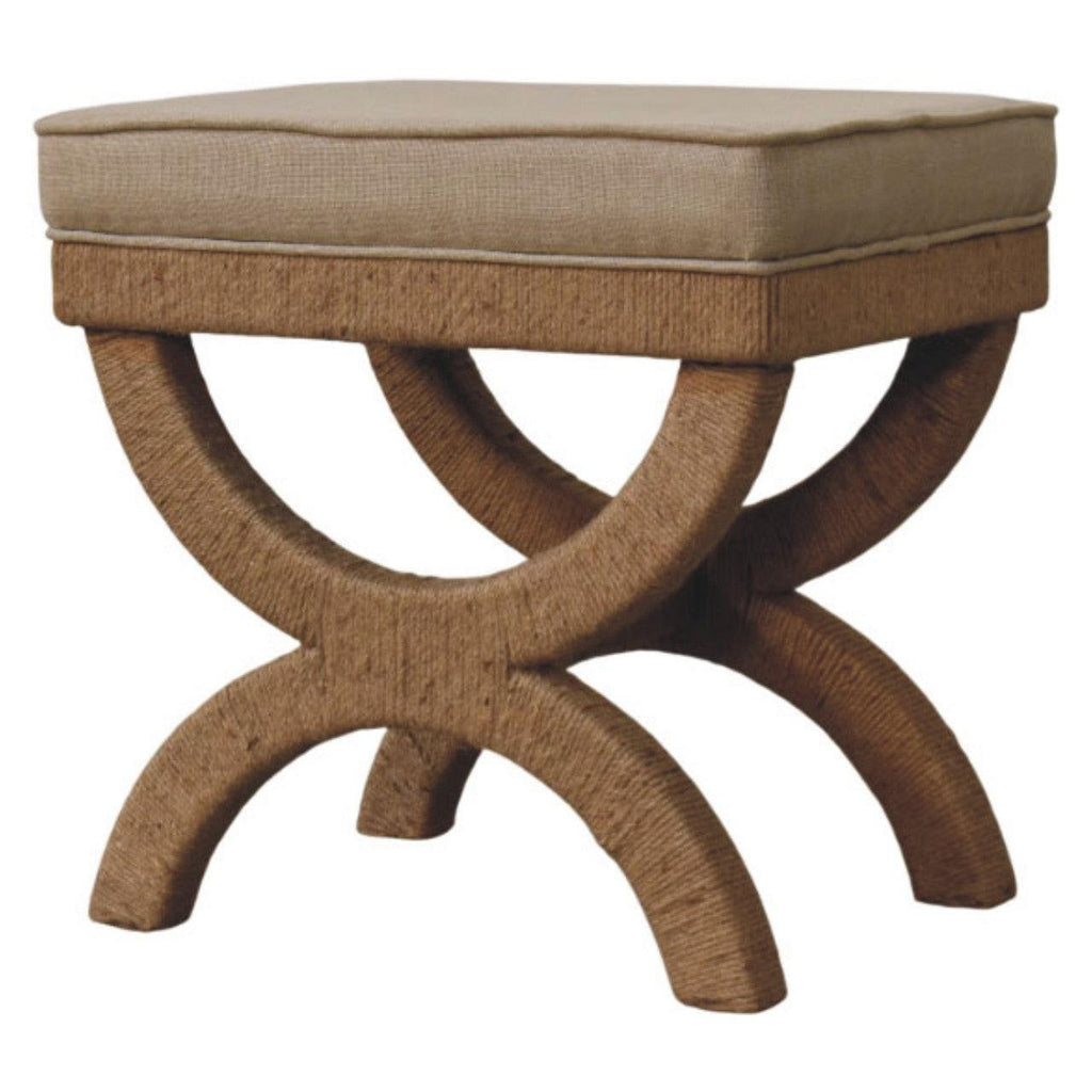Solid Wood Bench with Rattan Arch Design.