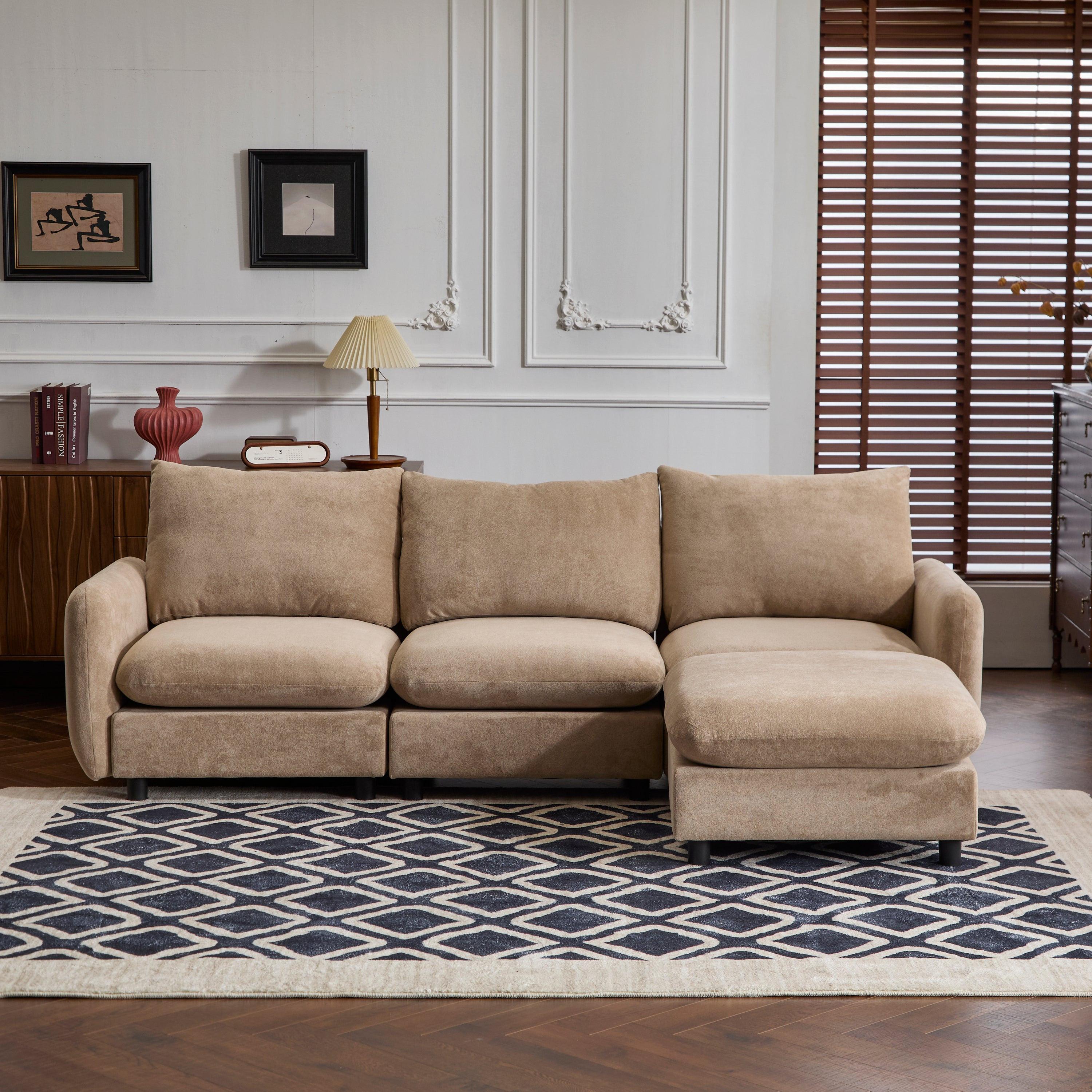 99 in. 4-Piece Modular Velvet Sectional Sofa with Ottoman.