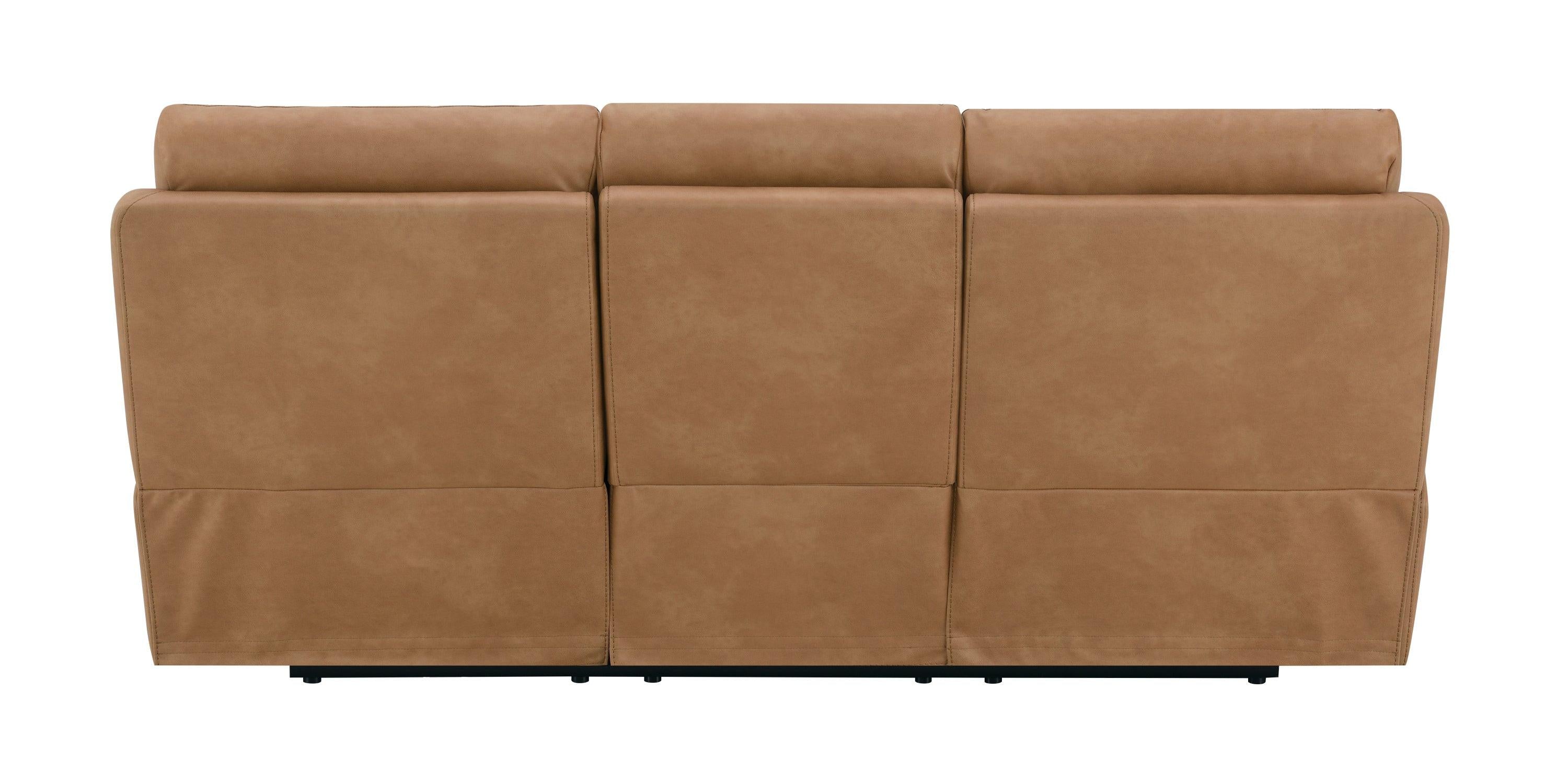 Brown Leather Reclining Sofa with USB & Power Headrest.