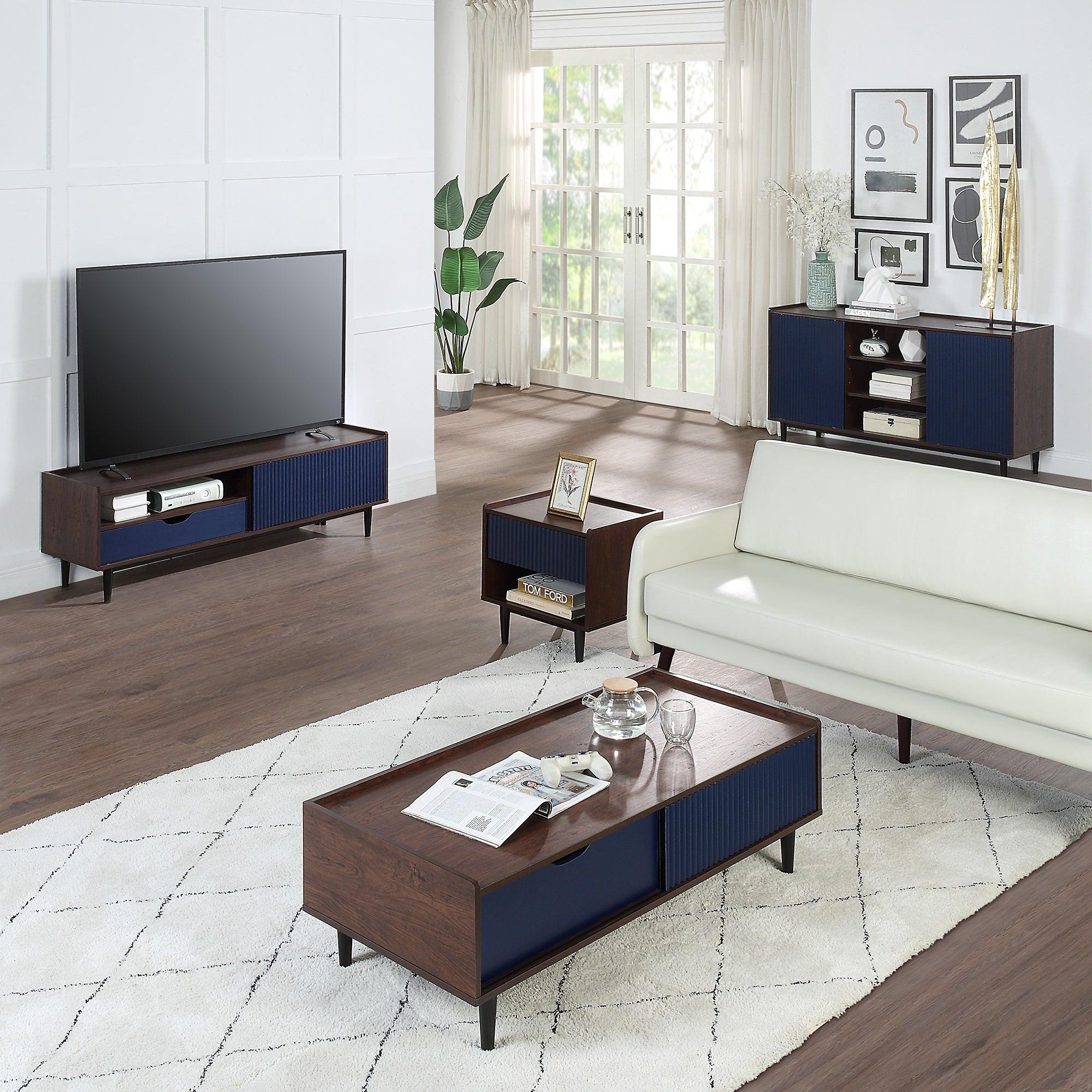 Duane 59' Fluted Sideboard in Navy Blue.