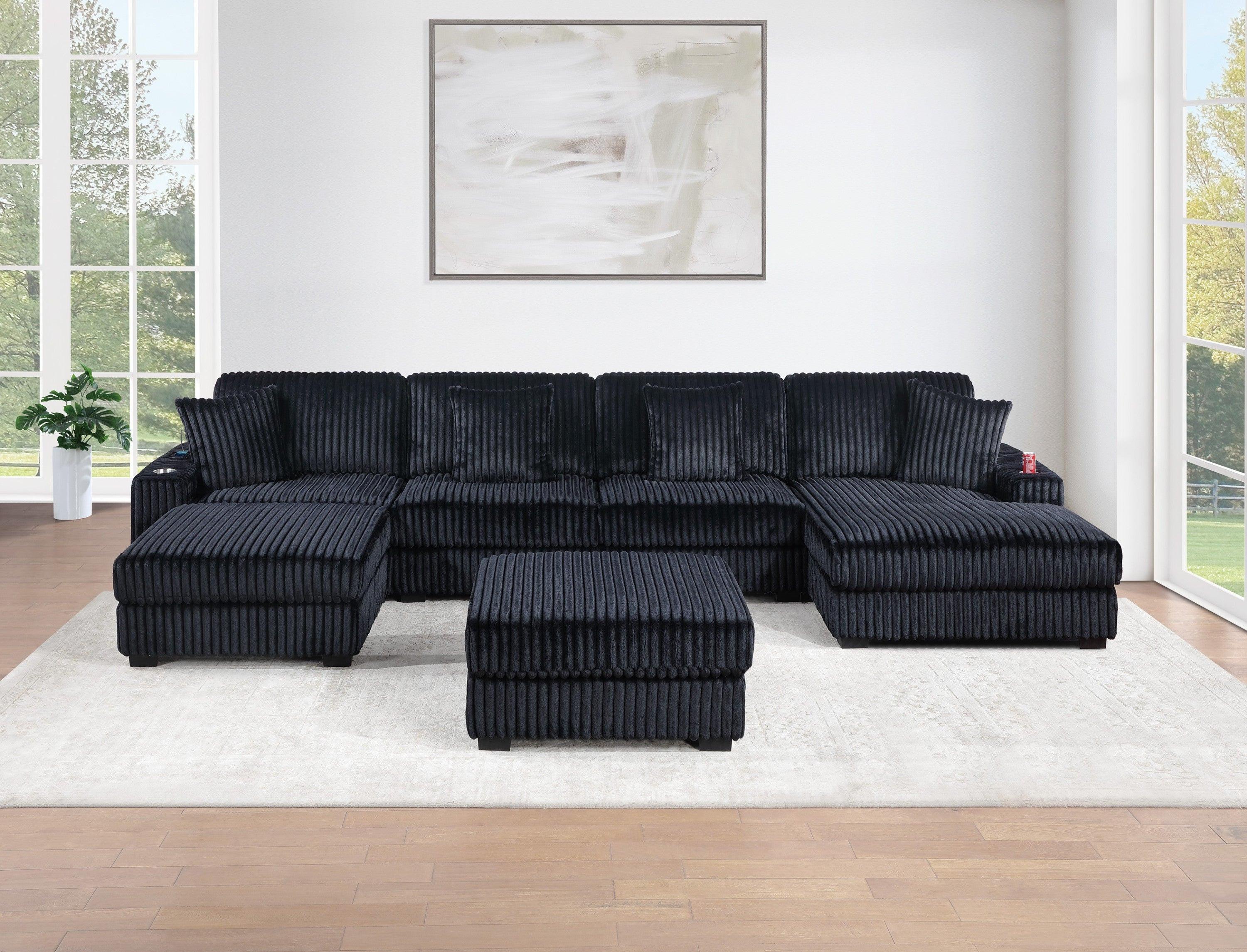 6-PC Modular Sectional Sofa Set with USB Cup Holder.