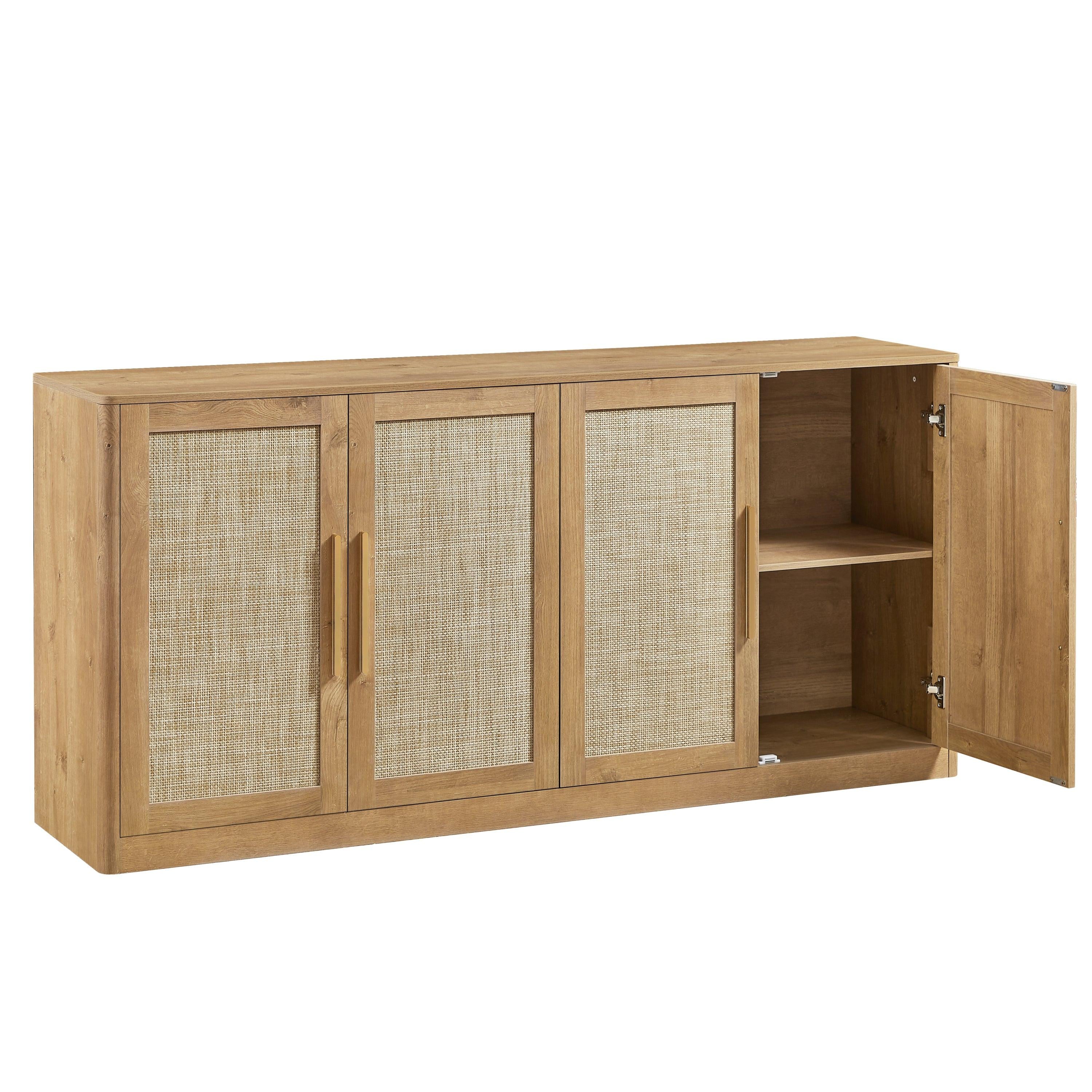 67' Rattan Buffet Cabinet - Boho Style Sideboard Storage.