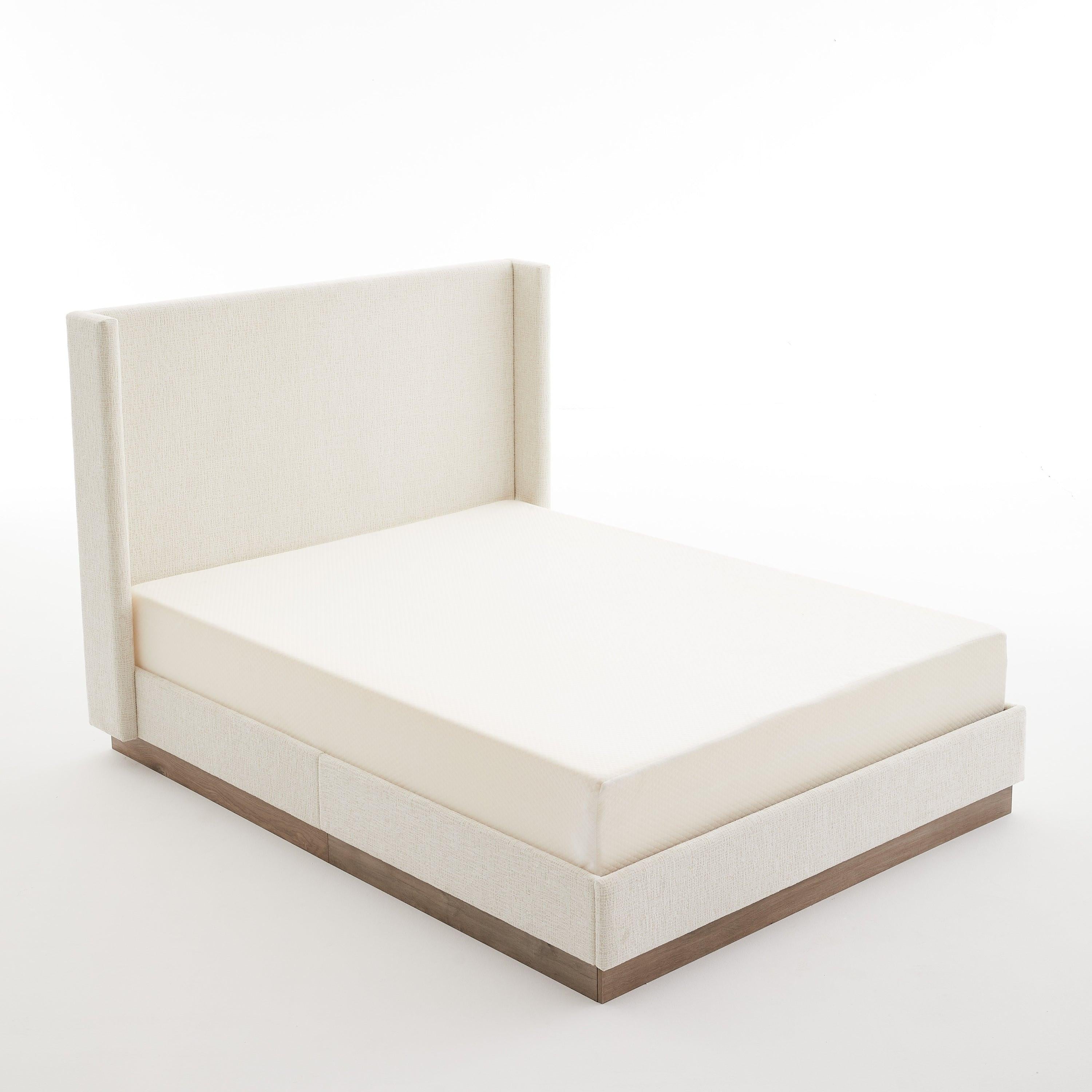 Hosford Upholstered Wingback Bed - Full Size with Wood Base.