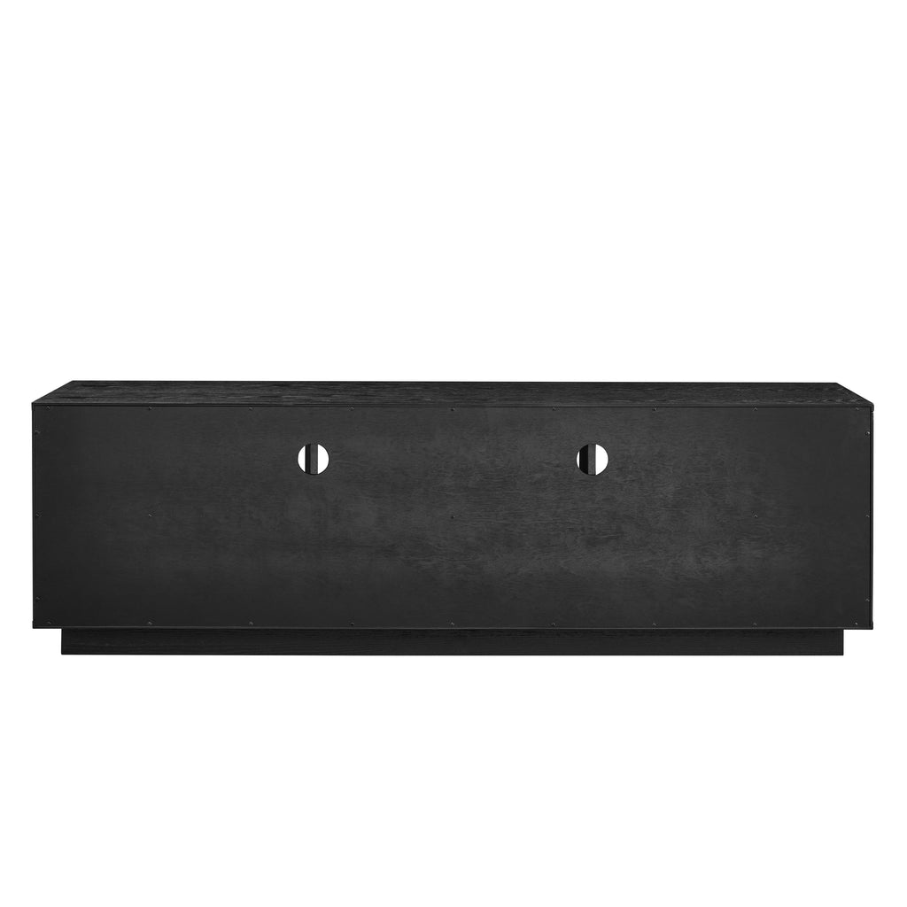 63' Mid-Century Modern TV Stand for TVs up to 75', Thick Sturdy Farmhouse Entertainment Cabinet, Media Console for Living Room, Louver Design & Solid Wood Drawers & Outlet Holes, Black