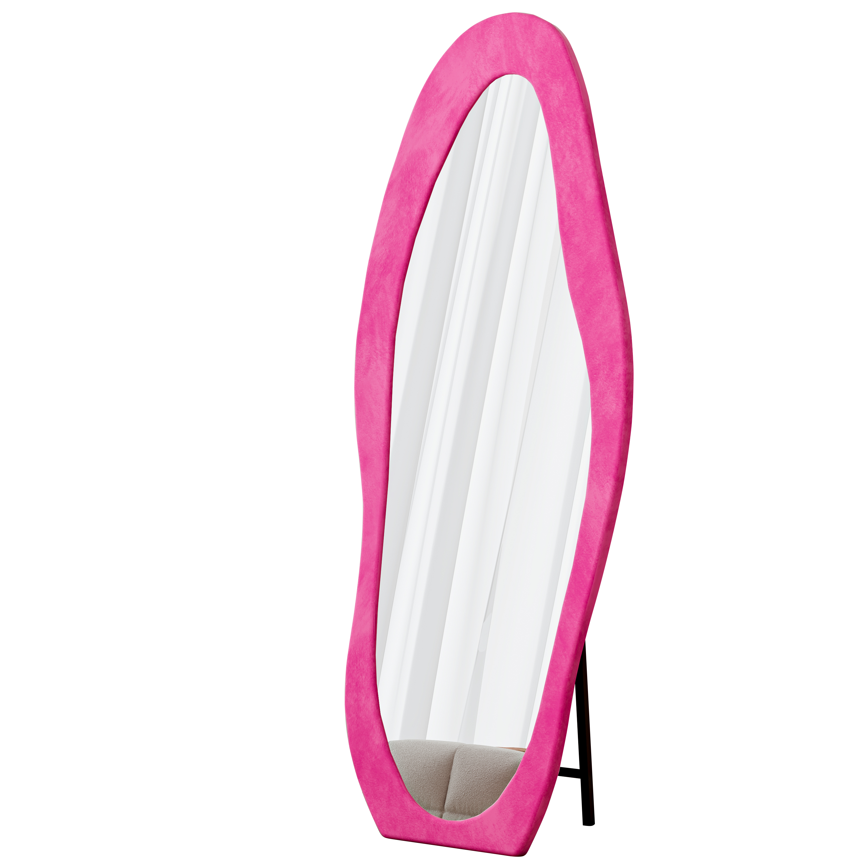 Full Length Mirror, 63' x 24' Floor Mirror/ Wall Mirror, Flannel Wrapped Wooden Frame Floor Mirror, Irregular Wavy Mirror Standing/Halling Large Wall Mirror for Bedroom,Living Room, Dressing Room Pink