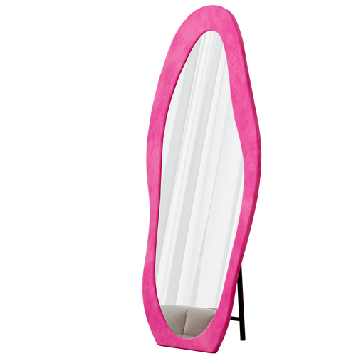 Full Length Mirror, 63' x 24' Floor Mirror/ Wall Mirror, Flannel Wrapped Wooden Frame Floor Mirror, Irregular Wavy Mirror Standing/Halling Large Wall Mirror for Bedroom,Living Room, Dressing Room Pink