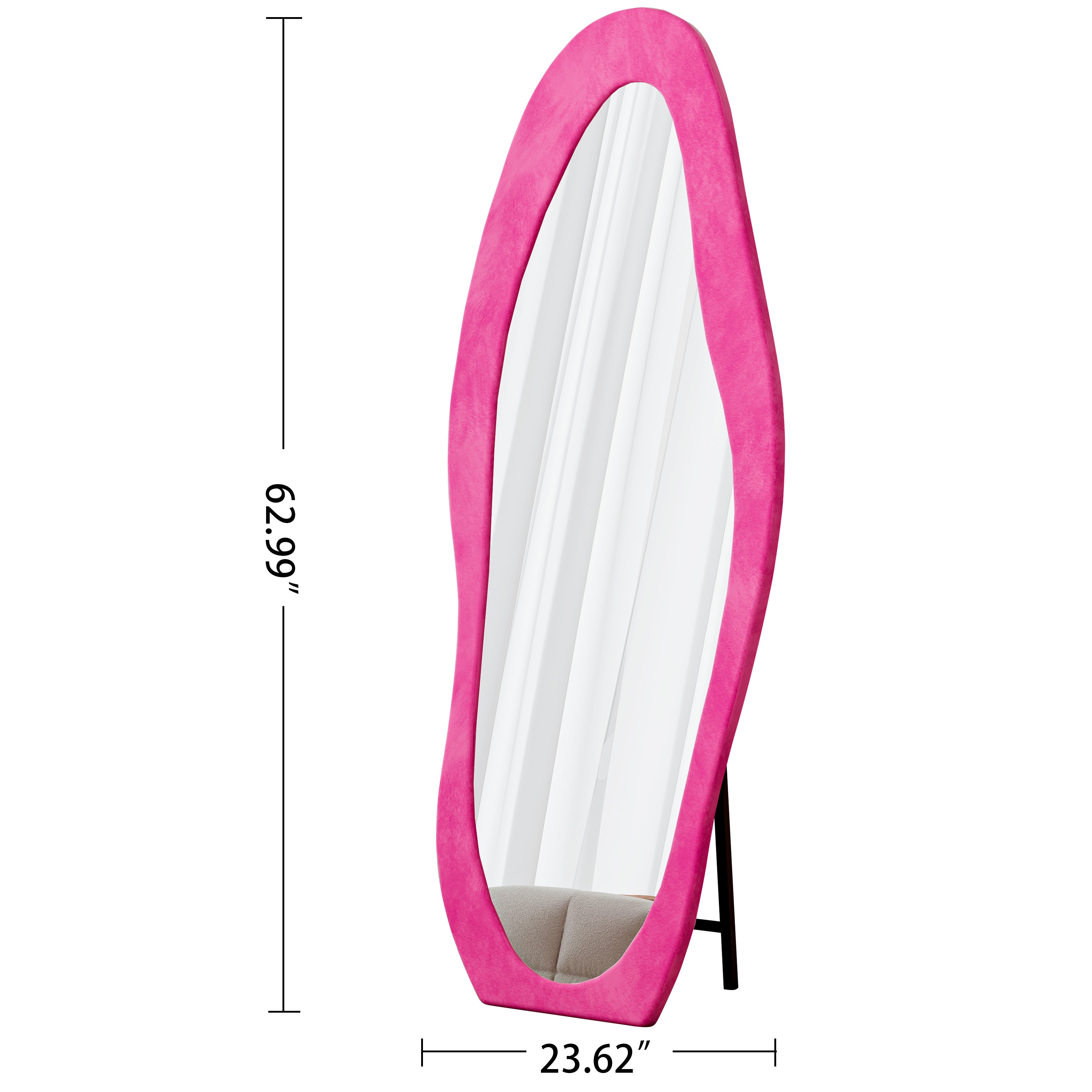 Full Length Mirror, 63' x 24' Floor Mirror/ Wall Mirror, Flannel Wrapped Wooden Frame Floor Mirror, Irregular Wavy Mirror Standing/Halling Large Wall Mirror for Bedroom,Living Room, Dressing Room Pink
