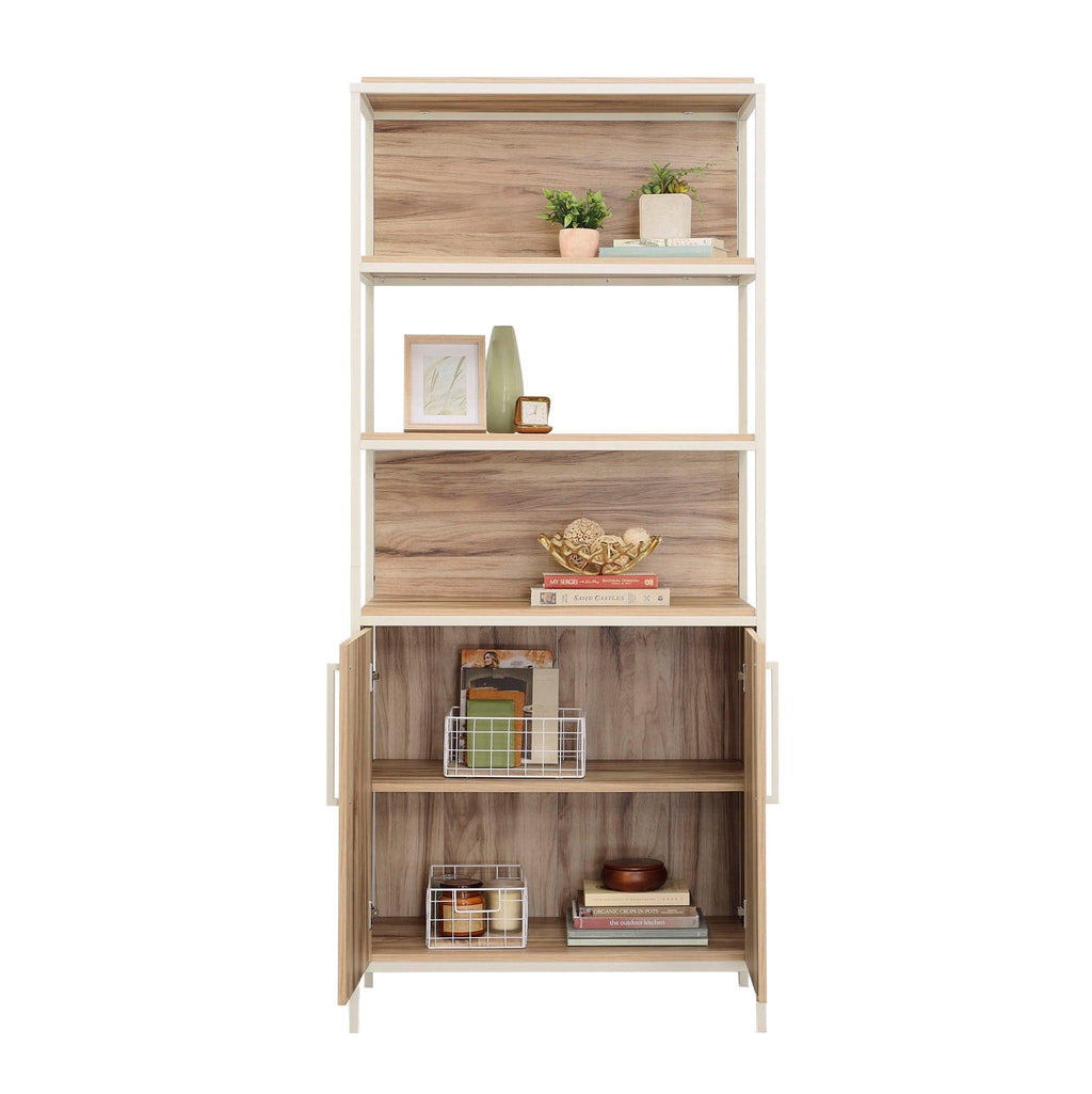 Brown Bookcase with Doors - 5 Shelves for Storage.