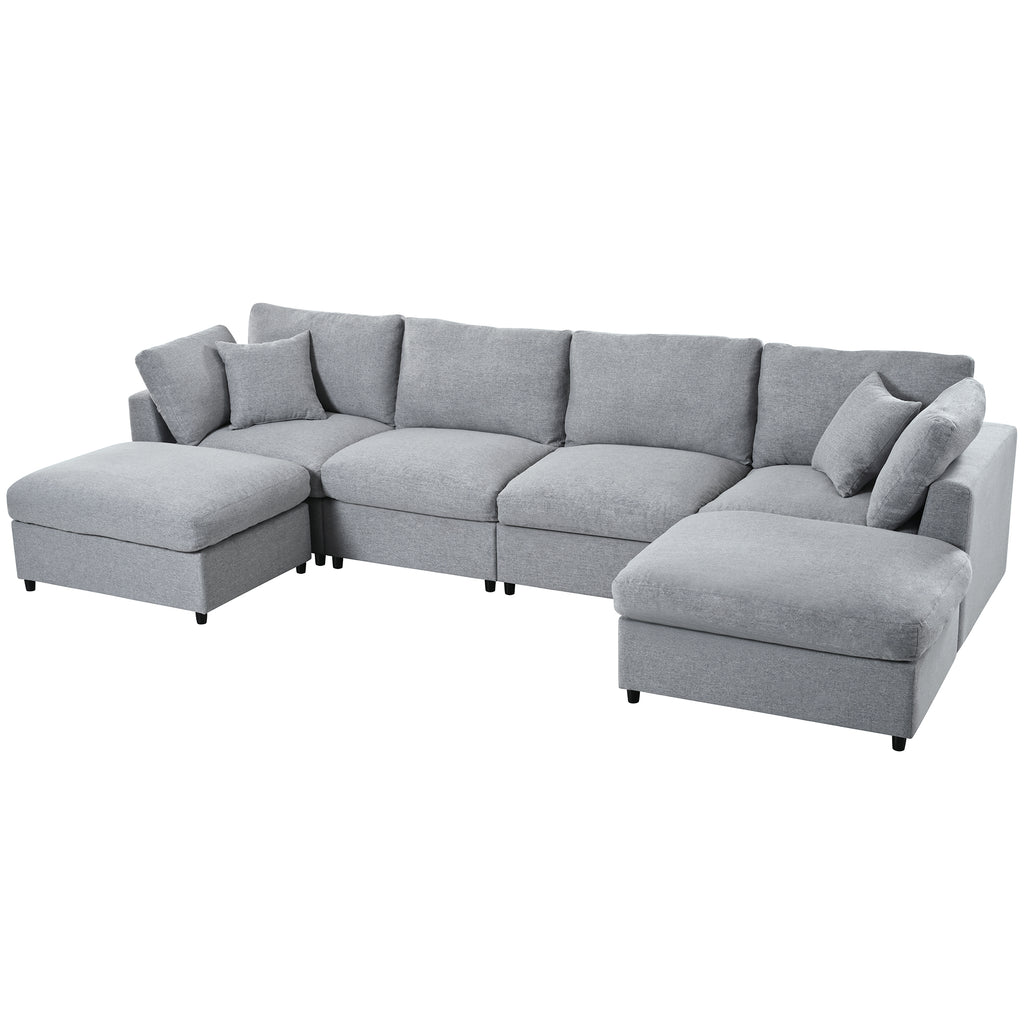 130' U-Shaped Sectional Sofa - Large & Versatile with ottomans placed in center, highlighting its modular and spacious design.