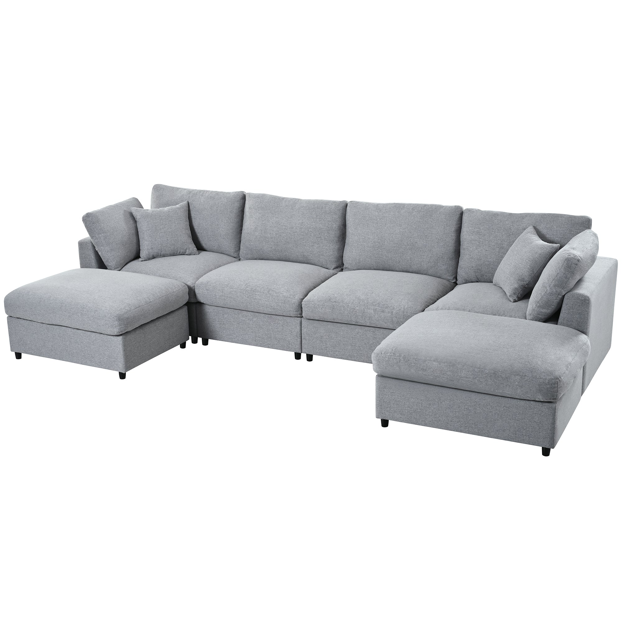 130' U-Shaped Sectional Sofa - Large & Versatile with ottomans placed in center, highlighting its modular and spacious design.