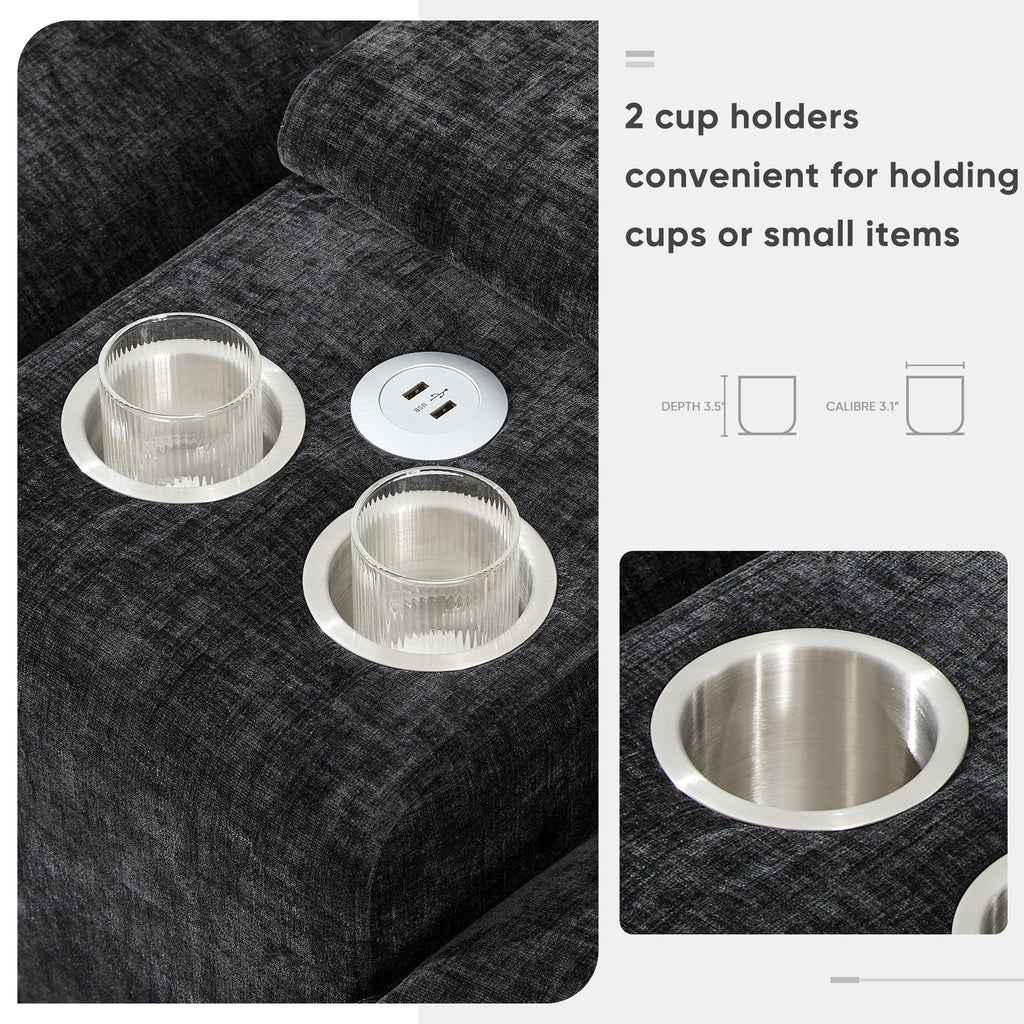 Built-in cup holders on Modern U-Shaped Sectional Sofa with Console & USB offer convenience for drinks or small items.