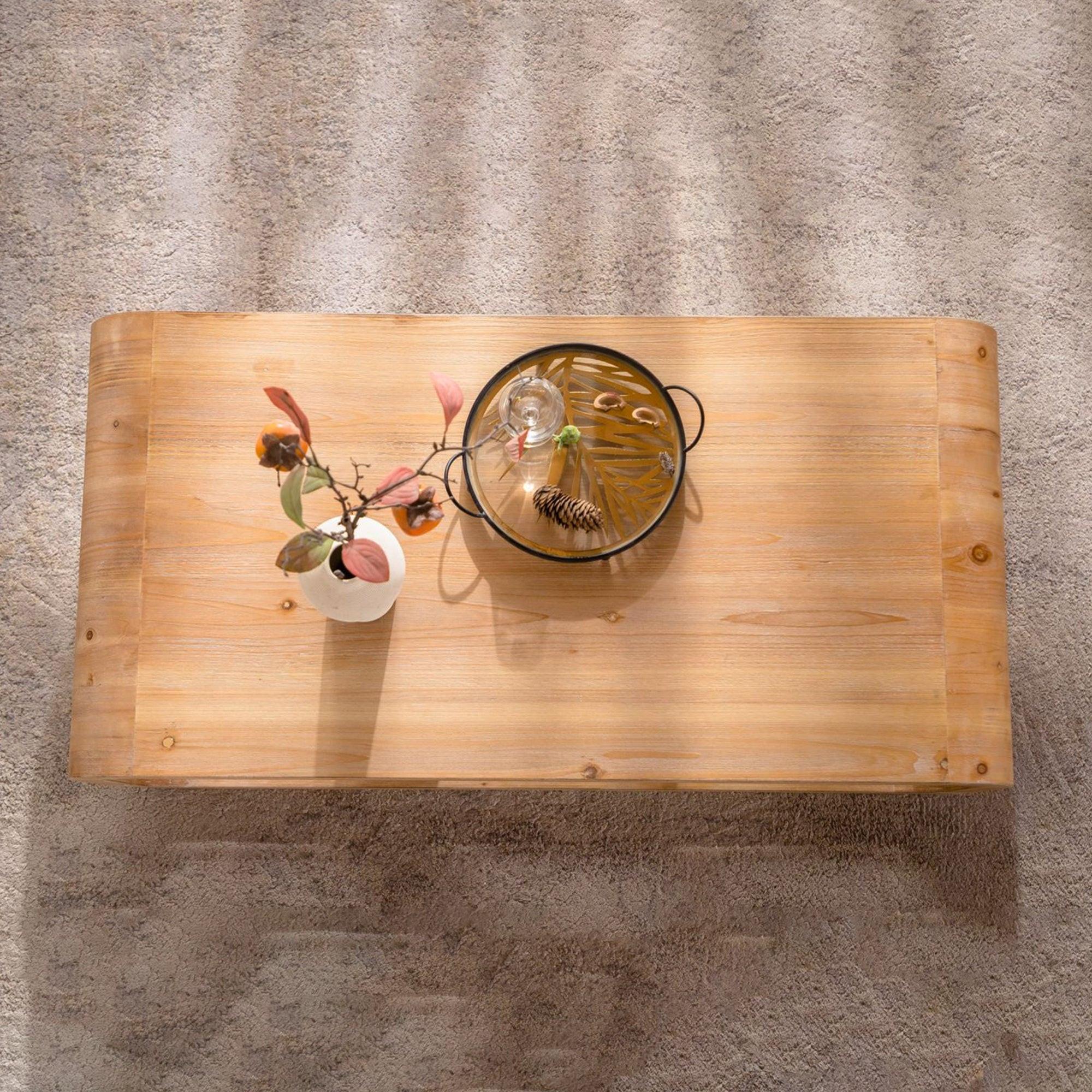 Light Wood Coffee Table with Open Storage for Living Rooms.