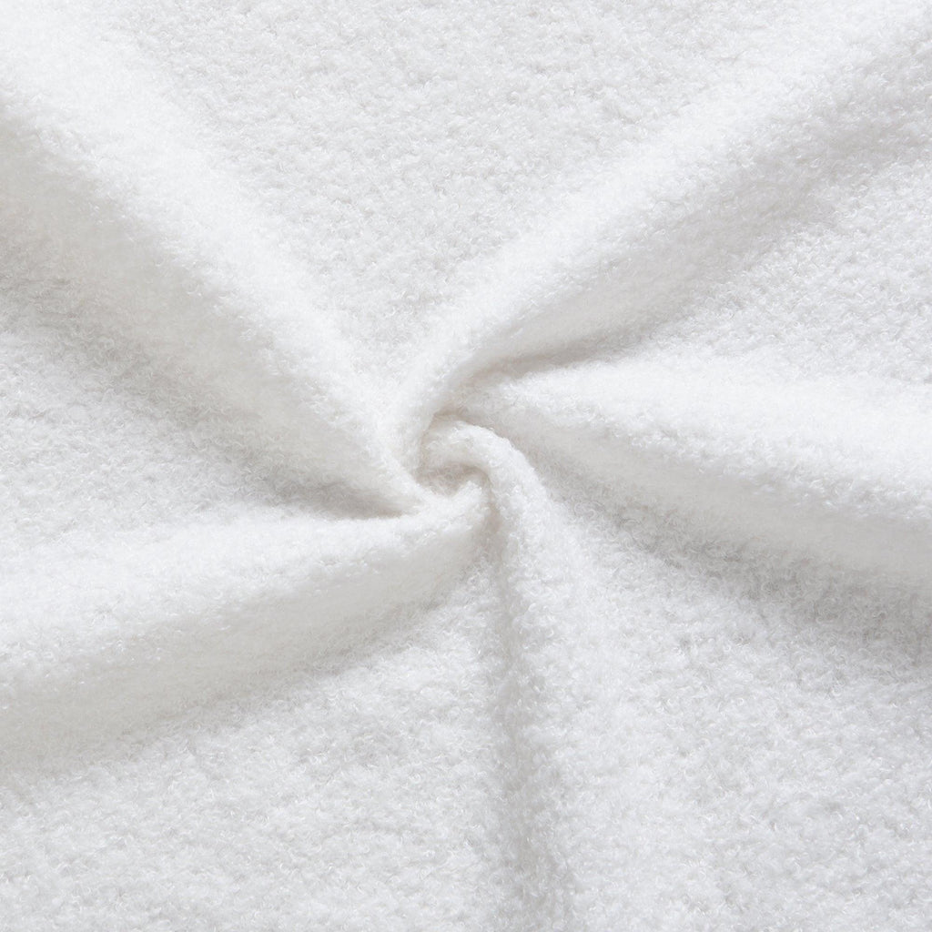 White Boucle Upholstered Bed - Queen Size with Solid Wood Frame.