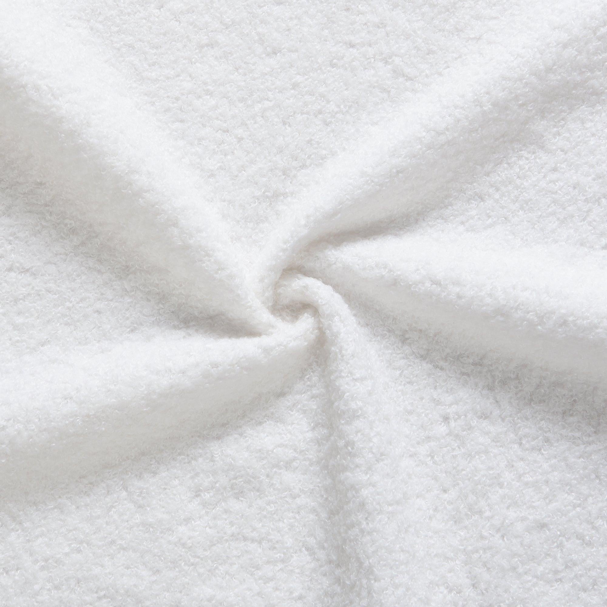 White Boucle Upholstered Bed - King Size with Solid Wood Frame.
