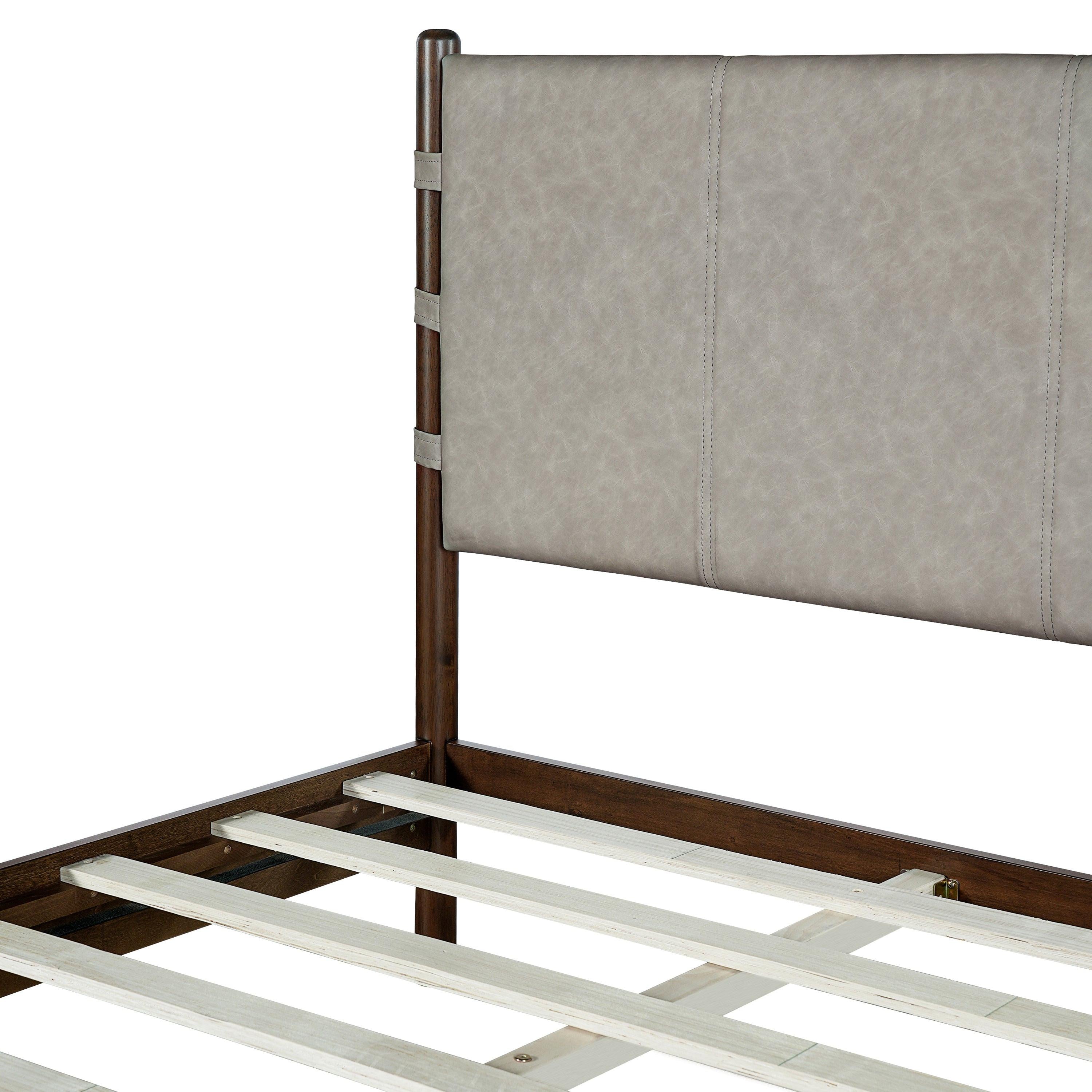 King Bed Frame with Headboard - Rubber Wood Platform Design.