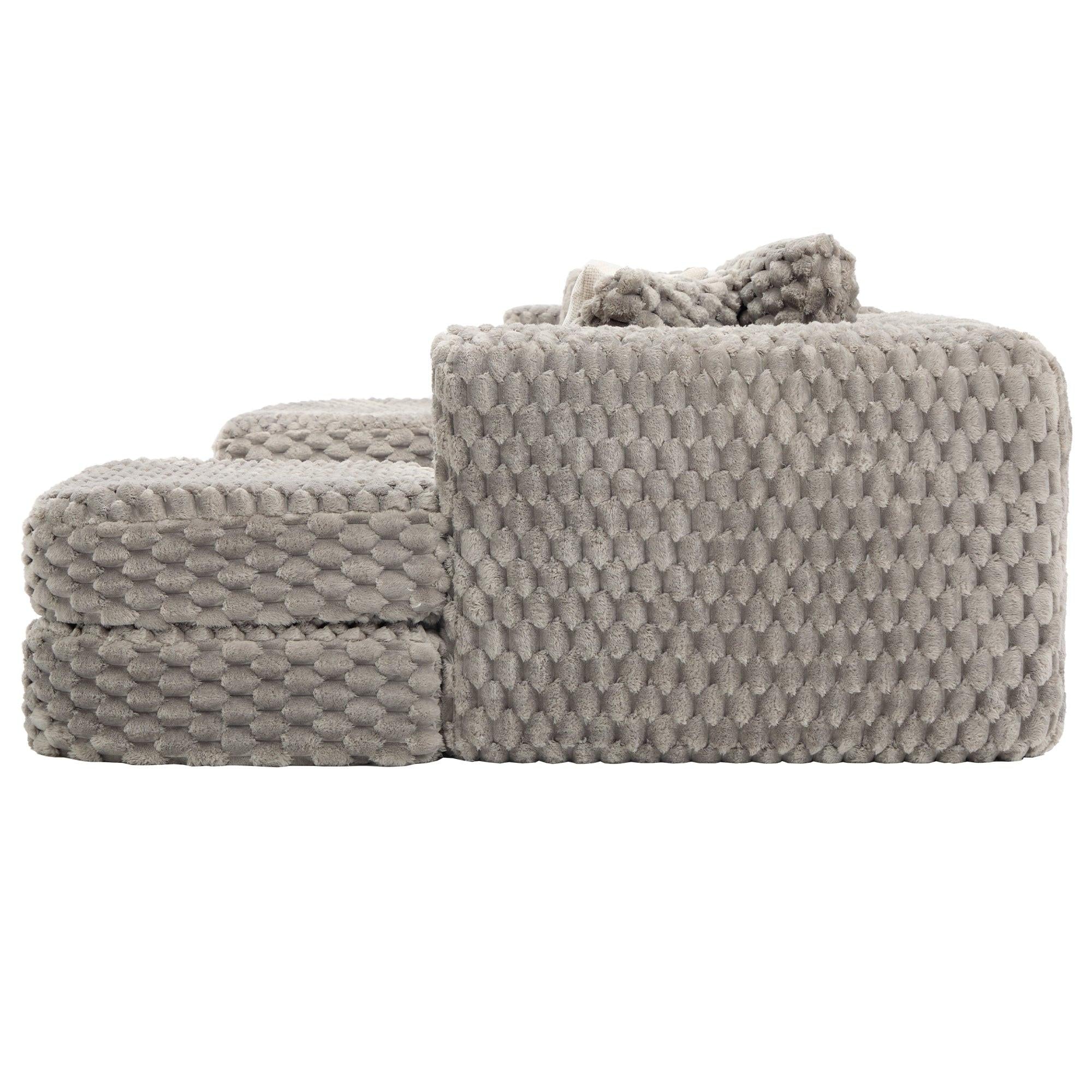 Modular Sectional Sofa Grey Bubble Velvet with Movable Ottomans.