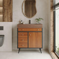 Mid-Century Modern Bathroom Vanity with Ceramic Sink.