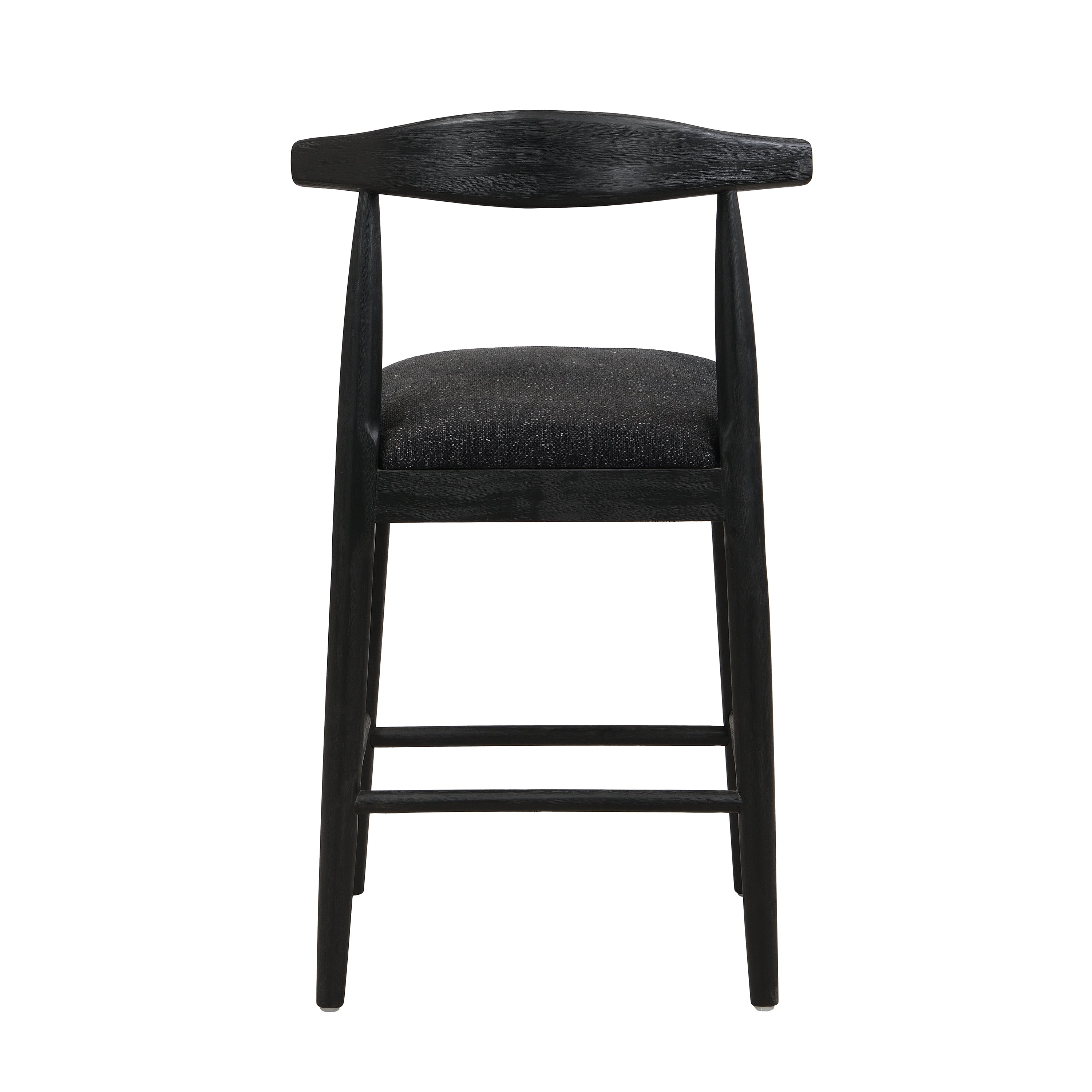 Rear view of Black Fabric Counter Stool featuring curved wooden backrest and solid construction for stylish dining or bar areas.