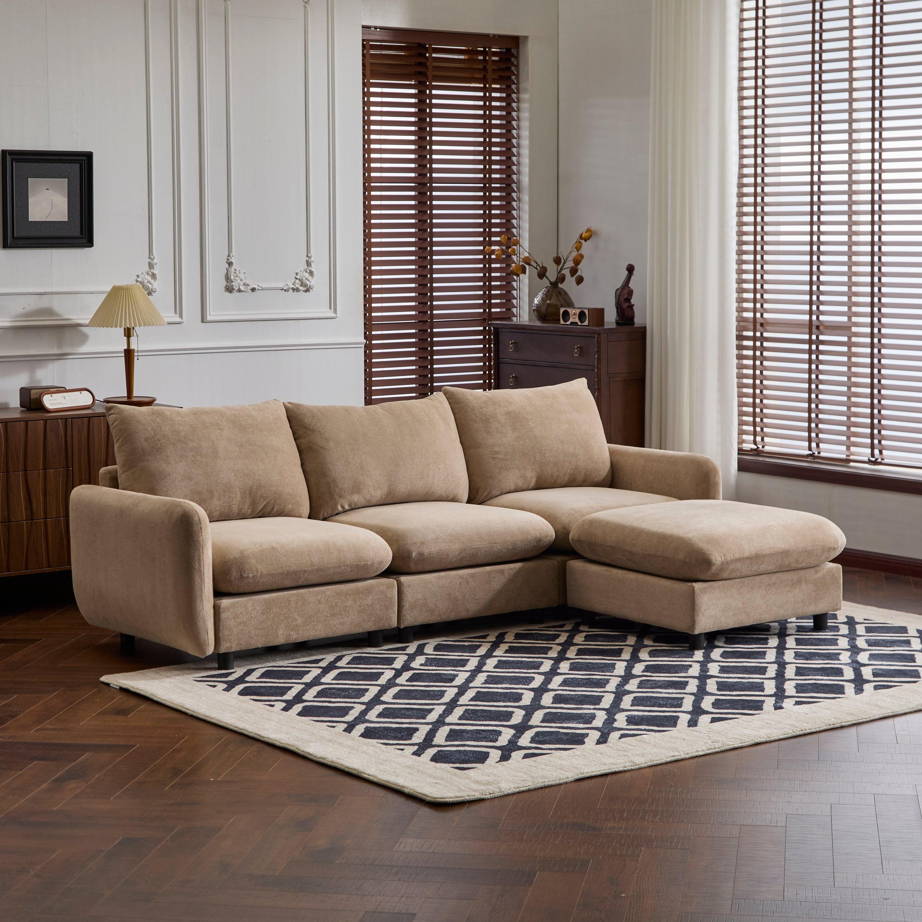 99 in. 4-Piece Modular Velvet Sectional Sofa with Ottoman.