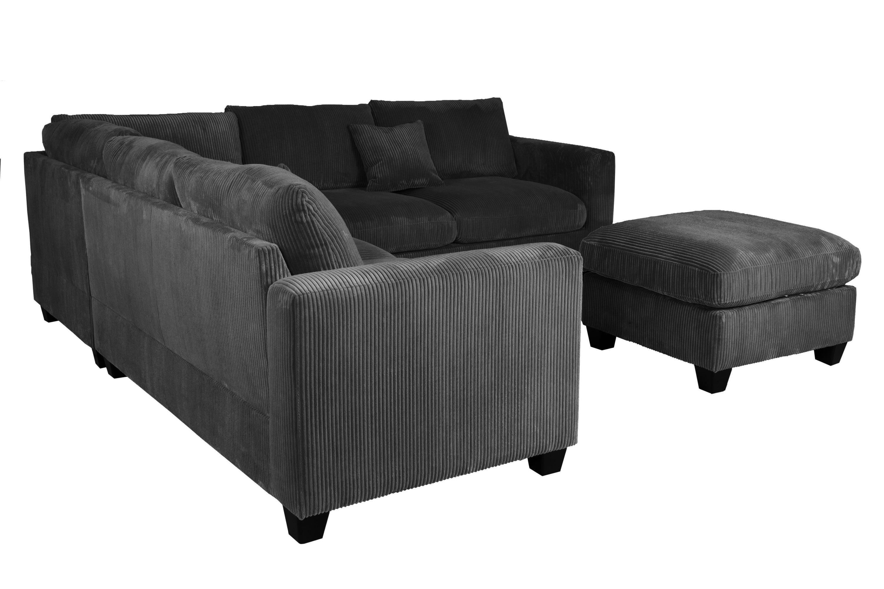 Spacious Modern Sectional Set with Cocktail Ottoman.