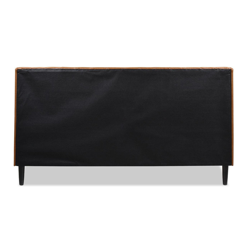 Aspen Vertical Tufted Headboard Platform Bed Set, King, Caramel Tan Brown Faux Leather.