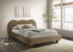 Eastern King Size Bed Boucle Upholstered in Brown.